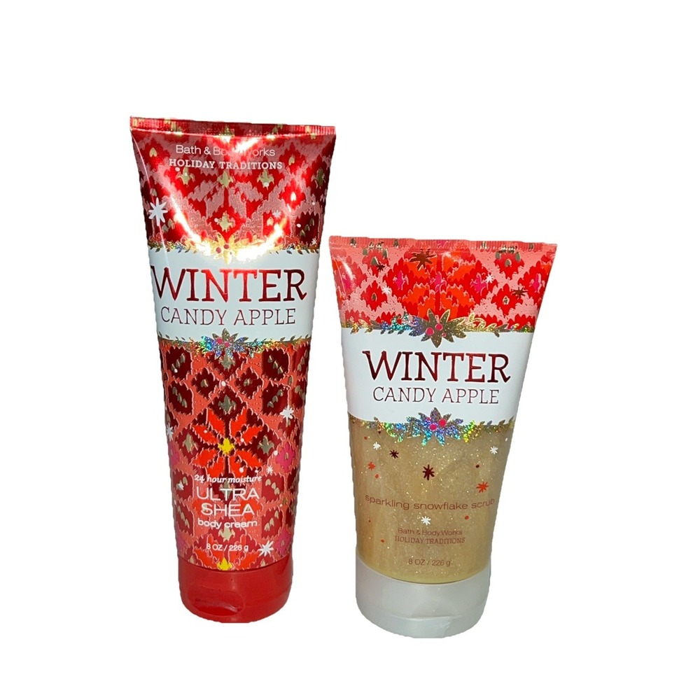 Bath And Body Works Winter Candy Apple Body‎ Cream And Sparkling Scrub Set 8 Oz